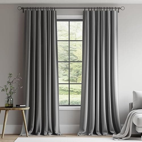Topfinel Gray Velvet Blackout Curtains 84 Inches Long, Light Grey Room Darkening Thermal Insulated Soundproof Modern Heavy Thick Suede Back Tab Winter Drapes for Living Room Bedroom 2 Panels - Image 1