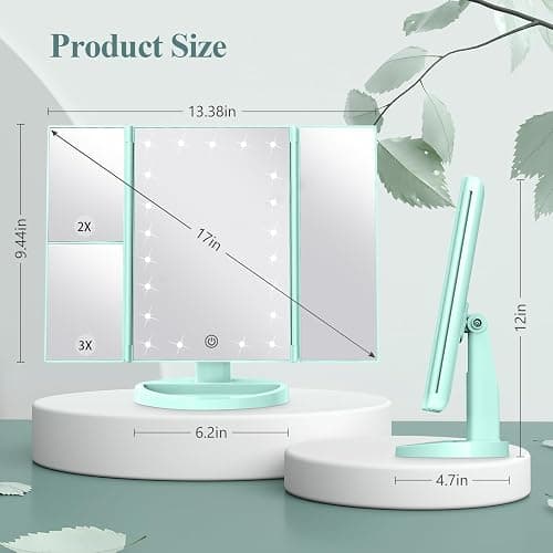 HUONUL 2X/3X/10X Magnifying Vanity Mirror with Light, Trifold Makeup Mirror | Touch Dimming, Dual Power, Clear View for Makeup, Skincare. Dorm Room Essentials. Birthday Gifts for Women, Mom, Wife, Girls thumbnail 6