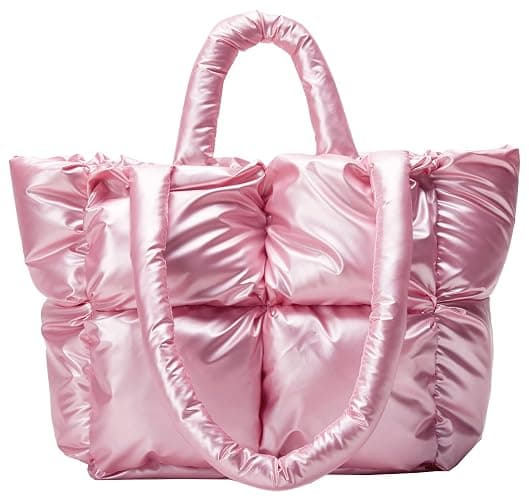 Puffer Shoulder Bag for Women Mini Down Satchel Hobo Bag Quilted Tote Bag Chic Purses 2024 - Light Pink - Image 1