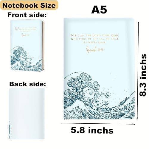 HZMLYDJ Bible Verse Lined Journal Notebook for Women Men, 200 Pages A5 Hardcover Hard Shell Journals for Writing Note Taking, Wavy Sea Flower Christian College Ruled Notebook Diary Notepad 5.8"×8.3" thumbnail 3