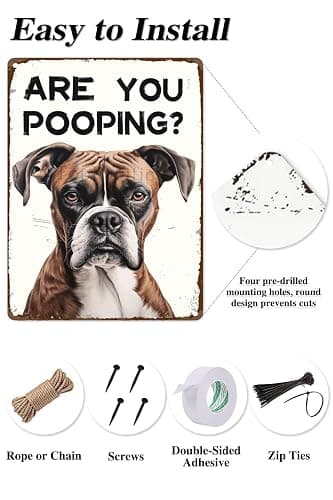 TopPacific Funny Boxer Dog Are You Pooping Metal Signs Vintage Farmhouse Bathroom Wall Decor Boxer Dog Lovers Gift 8 x 12 Inch(961) thumbnail 5