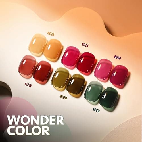 GAOY Jelly Gel Nail Polish Set, 6 Colors Red Green Brown Yellow Pink UV Gel | Layer with Cat Eye, Buildable Color, UV Lamp Required, Easy to Apply, Long Lasting, Christmas Nails, Gift for Women thumbnail 7