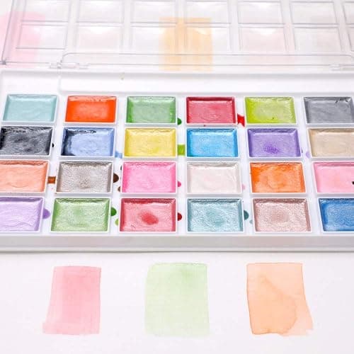 Artecho 28 Metallic Watercolor Paint Set, Glitter Colors, Semi-Moist Pearlescent Water color, Ideal for Beginners and Artists thumbnail 3