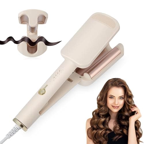 Ceramic Curling Wand, 32mm Ionic Beach Wave Hair Curler, 3 Barrel Hair Waver Hair Crimpers for Women and Girls, Fast Heating Deep Wave Curling Iron with 4 Temps 140°C-220°C, Anti-Scald & Travel Lock - Image 1