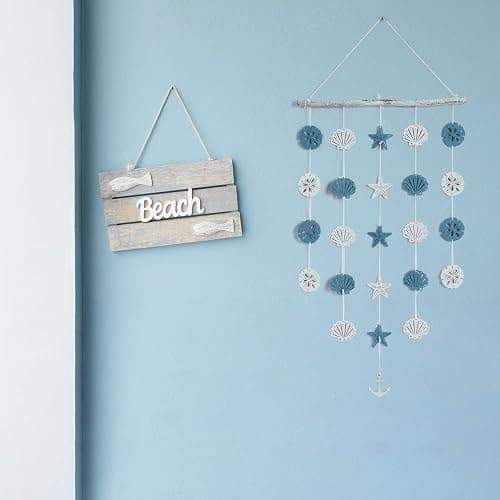 SOMTO Beach Seashell Wall Hanging Decor,Ocean Boho Farmhouse Rustic Coastal Themed Decorations for Home | Shells Starfish and Anchor Beach Nautical Decor for Bathroom, Bedroom or Living Room thumbnail 7