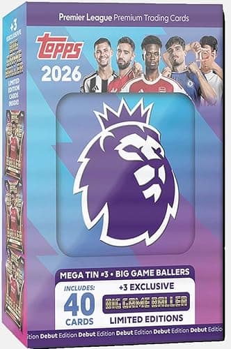 Premier League 2026 New - One Random Mega Tin - 40 Cards Including 3 Exclusive LE 25/26 Soccer Cards + Hassential Sticker - Image 1