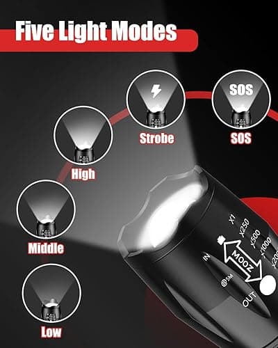 Victoper LED Flashlight 2 Pack, Bright Tactical Torch High Lumens with 5 Modes, Waterproof Zoomable Flash Light for Outdoor, Gifts for Men, Dorm Room Hunting Camping Essentials Gear for Guys thumbnail 5