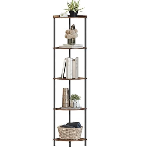 SUNMORY 5 Tier Corner Shelf Stand,Industrial 65" Corner Shelves Display Shelf for Living Room Decor,Wall Corner Bookshelf Multi Unit Organizer,Tall Shelf Plant Stand for Bedroom,Bathroom,Small Space thumbnail 8