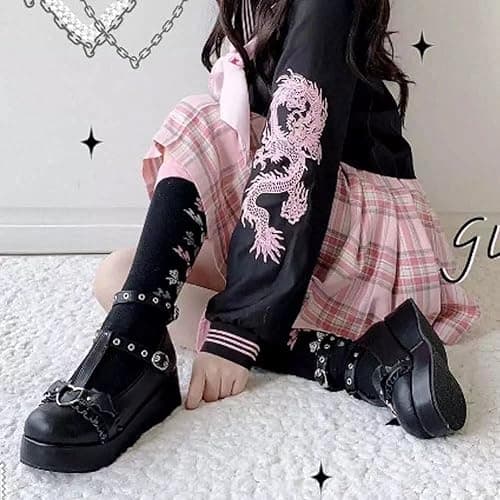 Women's Platform Mary Janes Heart Cat Buckle Rivets Ankle Lolita Gothic Princess Platform Pumps Patent Leather Thorn Vintage Traditional Embroidery Upper Dress Shoes thumbnail 3