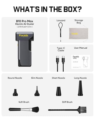 Fanttik B10 Pro Max Electric Air Duster, 130000RPM Brushless Motor, Compressed Air Duster, 6 Gears Adjustable, One-tap Booster, 28.8Wh Rechargeable Battery, Electric Duster for PC, Car, House, Outdoor thumbnail 9