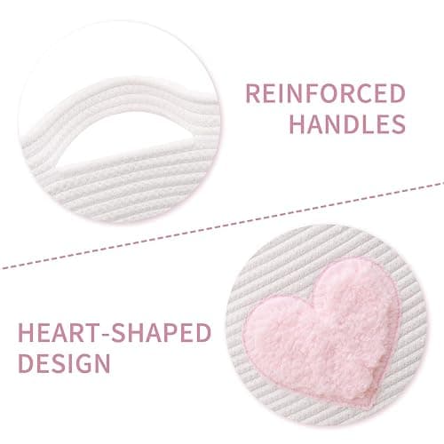 childishness ndup Large Cotton Rope Basket, Woven Storage Basket for Toy, Laundry and Blanket Organizer Basket, Round Hamper Basket with Handles for Kid's Room 17.7"x16.9" (Pink Heart) thumbnail 3
