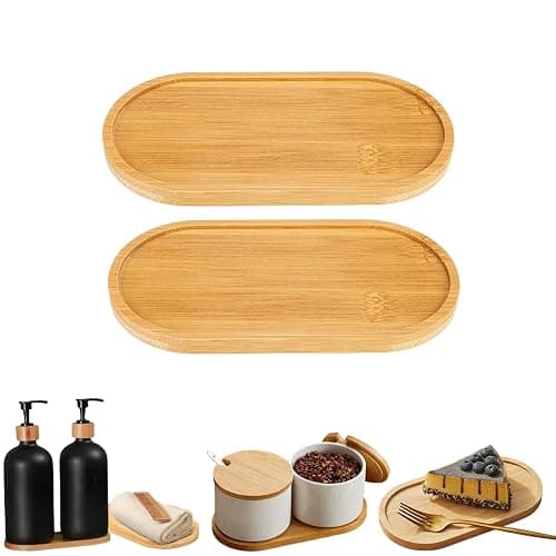 2PCS Bamboo Bathroom Trays - Suitable for The Bathroom,Kitchen,Breakfast Tray and Decorative Tray (6.88 in * 3.46 in) - Image 1