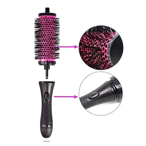 6pcs/set Detachable Handle Hair Roller Brush with Positioning Clips Aluminum Ceramic Barrel Curler Comb for Fine, Thick Hair - Pink thumbnail 3