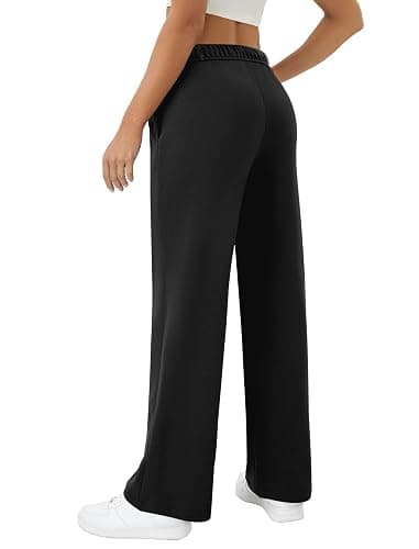 DLOODA Womens Wide Leg Sweatpants Interior Drawstring Baggy Sweat Pants with Pockets Elastic Waisted Lounge Casual Trousers thumbnail 2