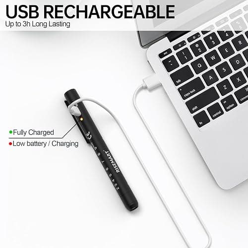 RISEMART Rechargeable Pen Light for Nurse, Rechargeable LED Portable Medical PenLight for Nurse, Doctor, First Aid, EMT, Nursing,Nursing Student,Warm/Cool White Black1 thumbnail 2
