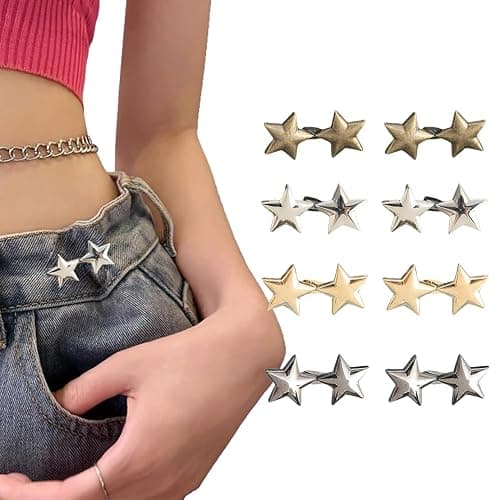 Pant Waist Tightener, 8 Sets Adjustable Pentacle Button for Jeans, Instant Removable Jean Buttons for Loose Jeans, No Sewing Required Pant Clips for Waist Tightener, Button Pins for Pants - Image 1