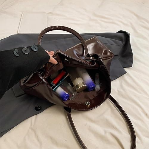 YFGBCX Leather Tote Bag for Women, Hobo Bag for Women, Top Handle Bags, Slouchy Shoulder Bag for Work Travel - Coffee thumbnail 5