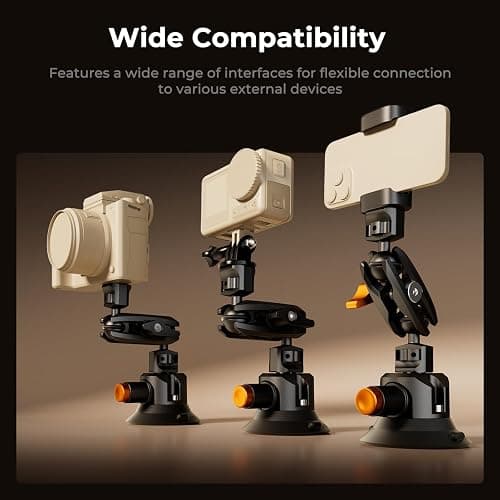 K&F CONCEPT Triple Suction Cup Car Mount for Camera, Heavy Duty 3-in-1 Kit | 15° Curved Surface Adjustment, Extension Pole & Phone Holder, Compatible with Insta360 X5/X4 GoPro DJI Action, MS44 thumbnail 4