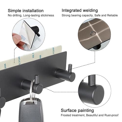 VIRFIN Key Holder for Wall with 2 Self-Adhesive Tapes, No Damage Key Holder Rack for Wall with 3 Key Hooks for Entryway, Door, Bathroom, Kitchen(Black) | No Damage Key Holder Rack for Wall with 3 Key Hooks for Entryway, Door, Bathroom, Kitchen thumbnail 4