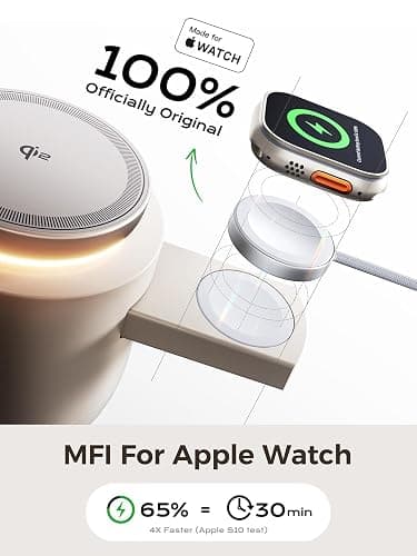 MFI Certified by Apple, 4 in 1 Magsafe Wireless Charging Station, Qi2 15W Magsafe Charger for iPhone 17/16/15/14/13/12 Series, iWatch, Airpods, iPad, 65W Charger Included (Sand, 4 in 1) thumbnail 3
