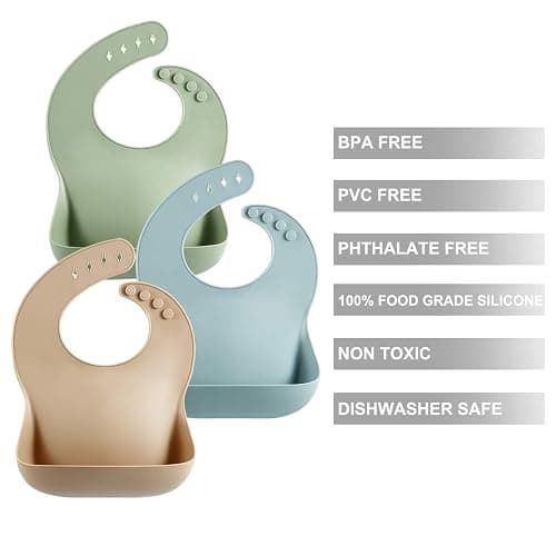 PandaEar Set of 3 Silicone Baby Bibs Waterproof, Soft, Unisex, 10-72 Months thumbnail 6