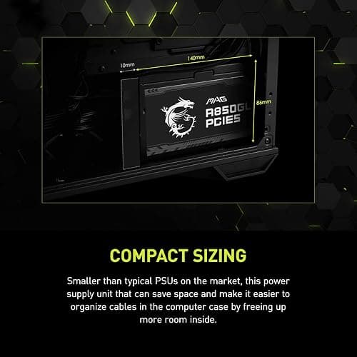 MSI MAG A850GL PCIE5, Fully Modular Compact Gaming 850W Power Supply, 80+ Gold, ATX 3.1 & PCIe 5.1 Ready, Native Dual-Color 12V-2x6 Cable, 10 Year Warranty thumbnail 10
