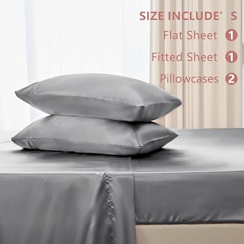 CozyLux Satin Sheets Full Size Sheets - 4 Piece Silky Full Size Bed Sheets, Luxury Light Grey Full Bed Set with Smooth and Soft Microfiber, Includes 1 Fitted Sheet, 1 Flat Sheet and 2 Pillowcases thumbnail 6
