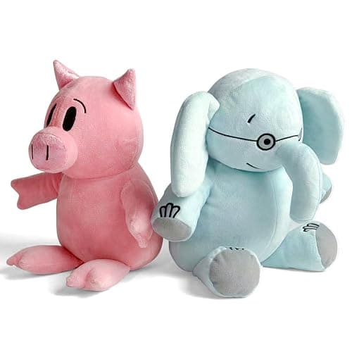 NUWDYSNN Elephant and Pig Book Plush Toy Set, Reading Buddy Plush Toys, Filled Animal Plush 2-Pack (Blue Elephant 13 in, Pink Pig 11.8 in - Image 1