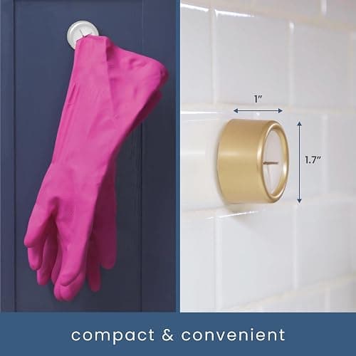 S&T INC. Round Adhesive Push Towel Hooks for Kitchen, Hand and Dish Towels, Brushed Gold, 4 Pack thumbnail 3