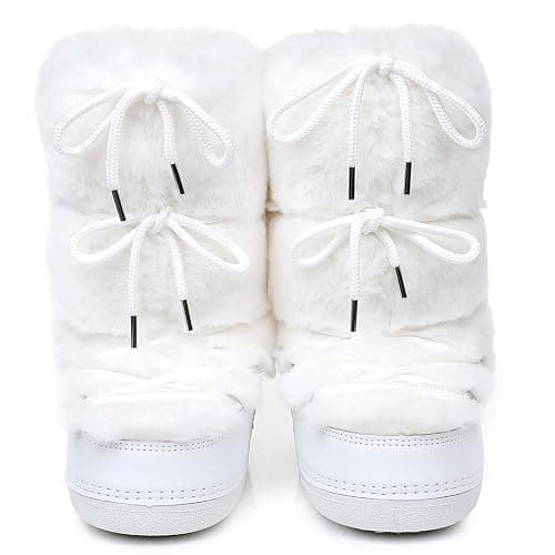ZHENAIYISHENG Faux Fur Boots for Women - Fuzzy Fluffy Furry Water Resistant Snow Boots for Women - Anti-Slip with Cotton Sponge Lined and TPR Rubber Sole Black White Fur Boots thumbnail 5