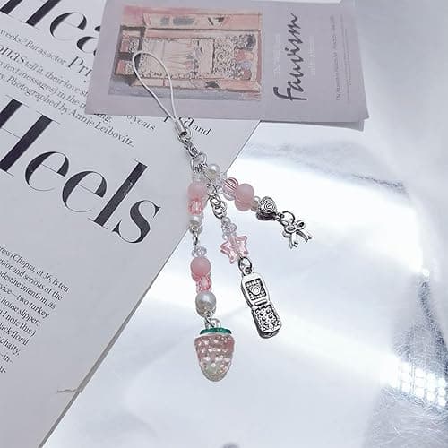 cioatu Cute Y2K Phone Charm Aesthetic Cellphone Chain Strap Lanyard For Phone Pink Strawberry Butterfly PhoneCharms for Bag Keychain Airpods Camera (Pink Strawberry) thumbnail 2