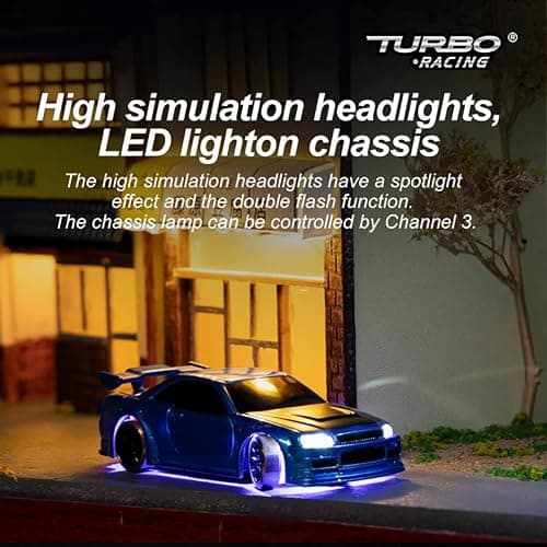 FLYCOLOR Turbo Racing 1:76 Scale Drift RC Car with Gyro Mini Full Proportional RTR 2.4GHZ Remote Control with 2 Replaceable Body Shell (C64-BLUE) thumbnail 4