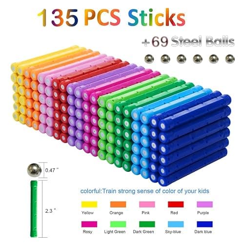 Beicarin 204 Pcs Magnetic Building Sticks Blocks Toys, 2.3" Length Magnet Educational Stacking Toys Set for Kids and Adult, STEM Building Toy 3D Non-Magnetic Balls with Storage Bag thumbnail 2