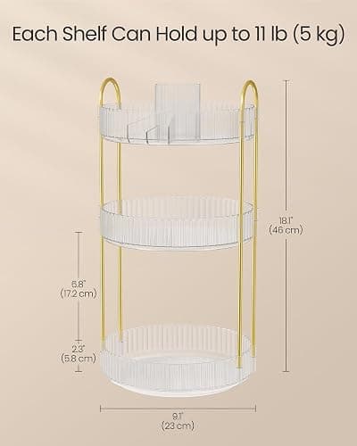 SONGMICS Makeup Organizer, 3-Tier Round Rotating Skincare Organizer Countertop, Customizable, Toiletries Vanity Organizer, Lazy Susan, Christmas Gift, Transparent UJKA011W02 thumbnail 5