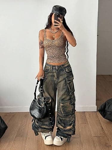 QJQ Women's Leopard Print Tank Tops Y2k Sexy Square Neck Cheetah Sleeveless Cropped Tee Shirt Workout Tops thumbnail 3