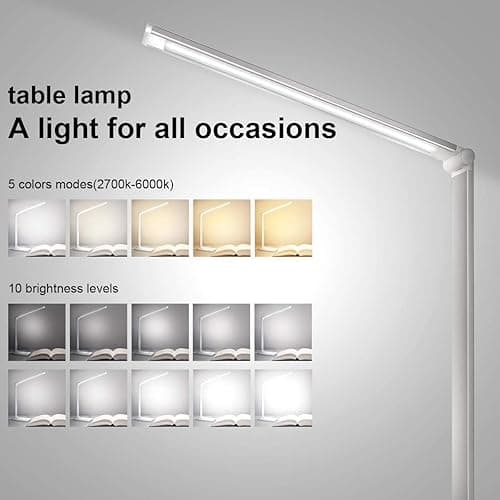 White crown LED Desk Lamp Dimmable Table Lamp Reading Lamp with USB Charging Port, 5 Lighting Modes, Sensitive Control, 30/60 Minutes Timer (White, First-Generation) - Silver - first-generation thumbnail 3