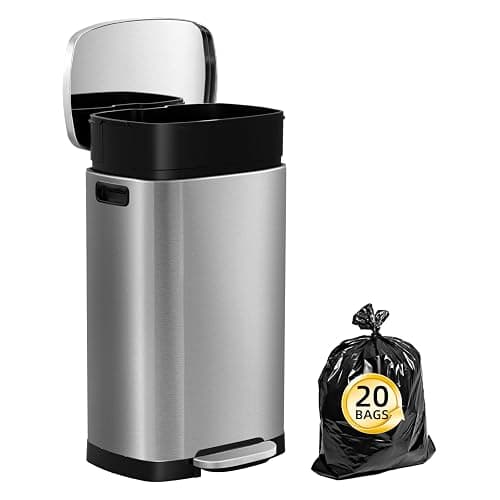 KdbK 13 Gallon Trash Can with Lid, 50L Fingerprint Proof Stainless Steel Kitchen Trash Can with Removable Inner Bucket and Lid Soft Close, Pedal Rubbish Bin for Home Office thumbnail 6