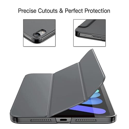 JETech Case for iPad mini (A17 Pro, 2024 Model, 7th Generation) / mini 6 (2021 Model, 6th Generation), Slim Stand Hard Back Shell Smart Cover with Auto Wake/Sleep (Space Gray) - Space Gray thumbnail 3