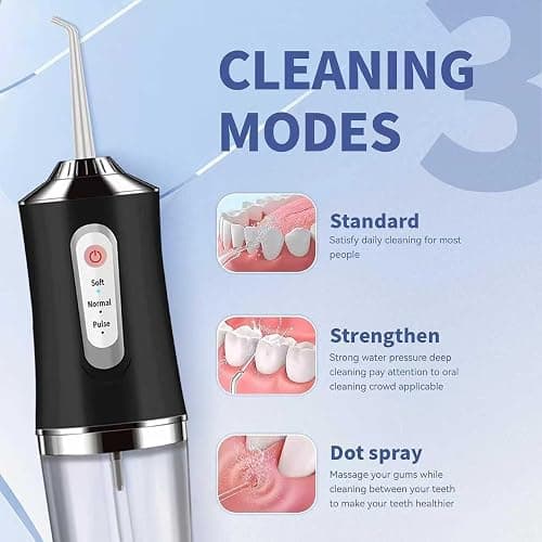 Water-Flosser-Cordless-Teeth-Cleaner MAKJUNS Water Dental Flosser with 3 Modes 4 Jets Rechargeable IPX7 Waterproof for Travel Home Braces(Black) thumbnail 4