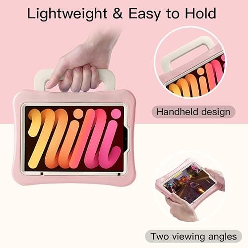 LeiJue Kids Case for iPad Mini 7 (A17 Pro) 2024 /iPad Mini6 2021, Light Weight Heavy Duty/Shockproof/Drop Proof with Handle/Kickstand, Child Friendly Cover for iPad Mini 7th/6th Gen 8.3inch (Pink) thumbnail 4