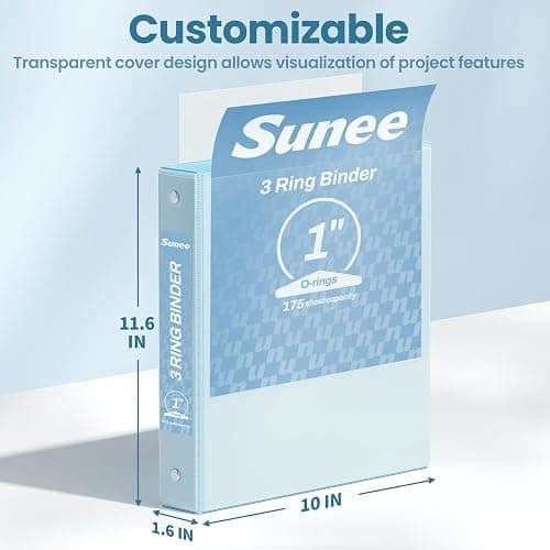 SUNEE 3 Ring Binder 1 Inch 2 Pack, Clear View Binder Three Ring PVC-Free (Fit 8.5x11 Inches) for School or Office Supplies, Blue thumbnail 2