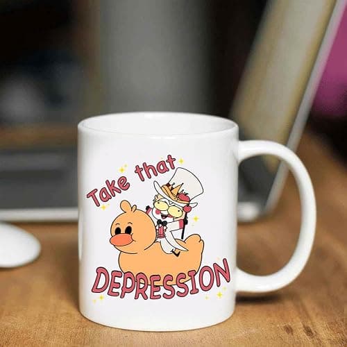 Take That Depression Hazbin Hotel White Ceramic Mug USA Decorated Funny Sayings Gift Mug for Women, Men, or Co-worker thumbnail 4