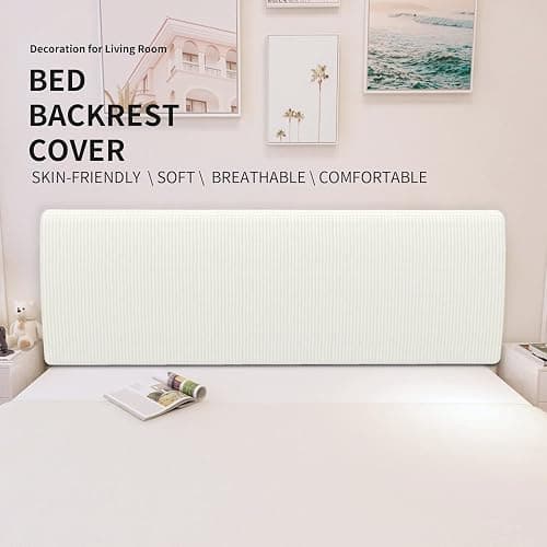 Easy-Going Stretch Jacquard Bed Headboard Cover, Queen, Cream | Dustproof Headboard Slipcover, Decorative Bed Head Cover for Bedroom Refurnishing and Daily Furniture Protection thumbnail 3