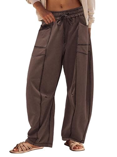 Panadila Womens Barrel Pants Drawstring Wide Leg Sweatpants Baggy Summer Lounge Pants Casual Beach Trousers - Image 1