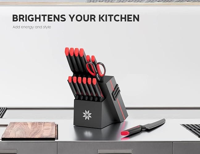 Knife Set - 15 PCS Kitchen Knife Set with Built-in Knife Sharpener Block - Stainless Steel Knife Block Set - Dishwasher Safe, Elegant Box for Men Women, Fathers day, Red thumbnail 5