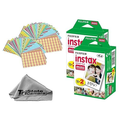 Fujifilm Instax Mini Instant Film (40 Sheets) + 40 Sticker Frames + TSC Microfiber Cleaning Cloth – for Mini 8, 9, 11, 12, 50s, 25, 7s, 90 Cameras & Mini Link - Image 1