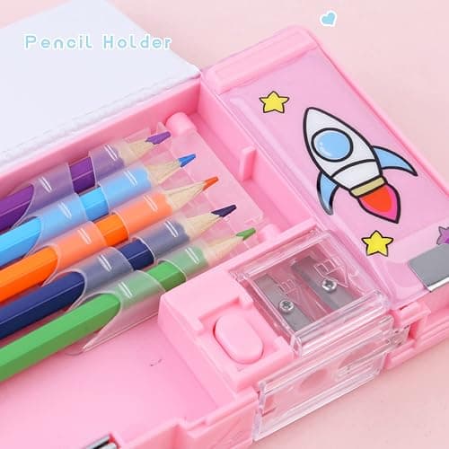 LilyBeauty Pop Up Multifunction Pencil Case for Girls and Boys, Cute Cartoon Pen Box Organizer Stationery with Sharpener, Schedule, School Supplies, Best Birthday Gifts for Kids【Pink-Bear】 thumbnail 4