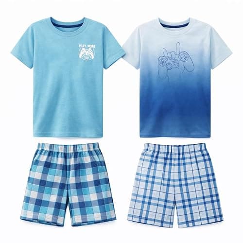 US Angels Pajamas Set for Boys, 4-Piece Set, Short Sleeve Shirt with Pajama Shorts thumbnail 3