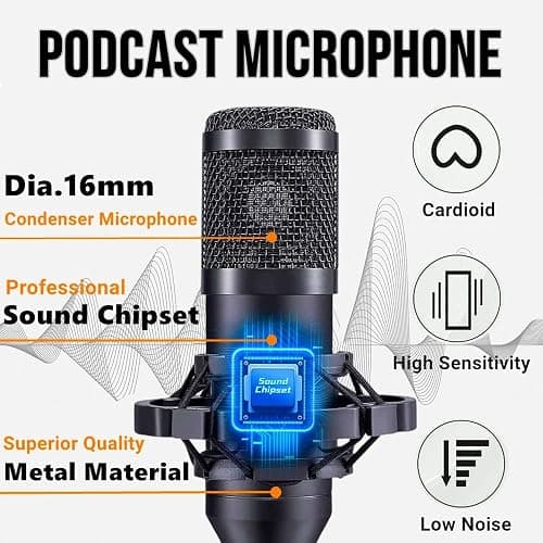 Podcast Equipment Bundle, BM800 Podcast Microphone Bundle with V8s Voice Changer, Condenser Microphone Recording Studio Package for Podcasting Live Streaming Singing PC Mobile TikTok YouTube thumbnail 2