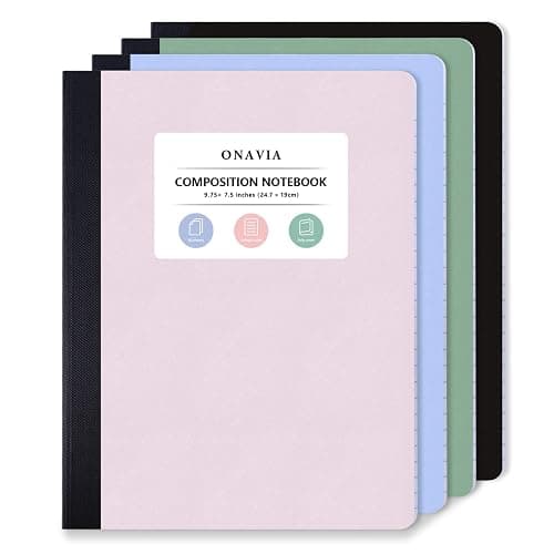 ONAVIA Composition Notebook 4 Pack, Poly Cover Composition Notebook, College Ruled, 9.75 x 7.5 Inch, 80 Sheets, Sewn Binding for School, Class Notes, Work, Muti Colors - Image 1